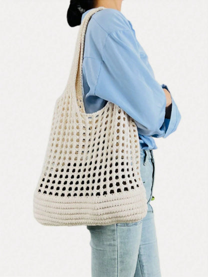 Yogodlns Women's Knitted Hollow Woven Large Capacity Floral Decor Shopping Tote Bag, Crochet Woven Bag, Summer Beach Tote