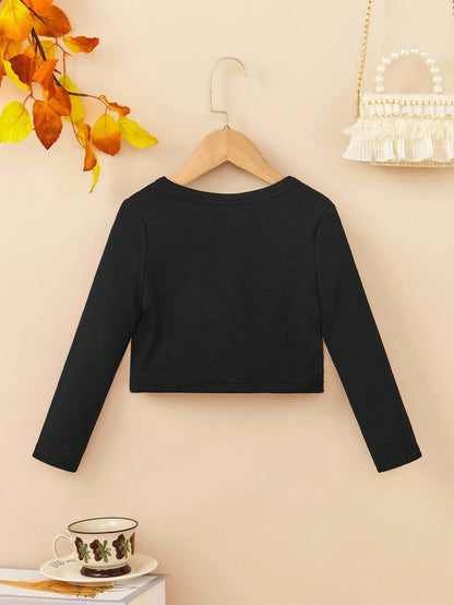 Young Girl Casual Cute Solid Color Knit Cardigan,In Fall/Winter