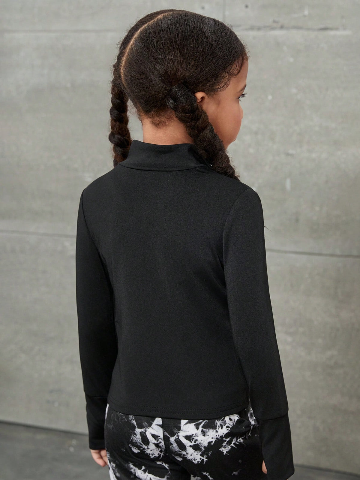 Young Girls Solid Color Fitted Knit Long Sleeve Zip Up Jacket,Kids Stretchy T Shirt Stand-Neck For Career Day,Daily School Sports Tee Autumn Top