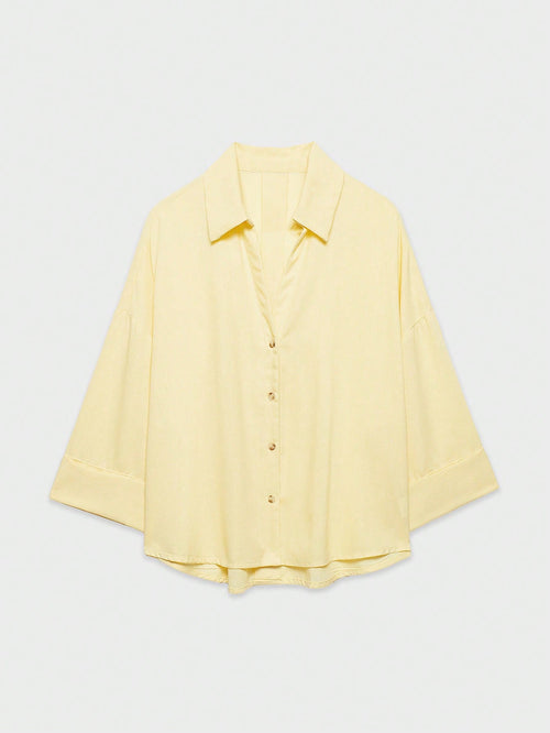 YROOE Fashion Casual Versatile Women's Blouse, Minimalist/Business Casual/Daily Commute/Elegant, Lightweight Loose Collar Long Sleeve Shirt- Light Yellow Summer, Work To Weekend