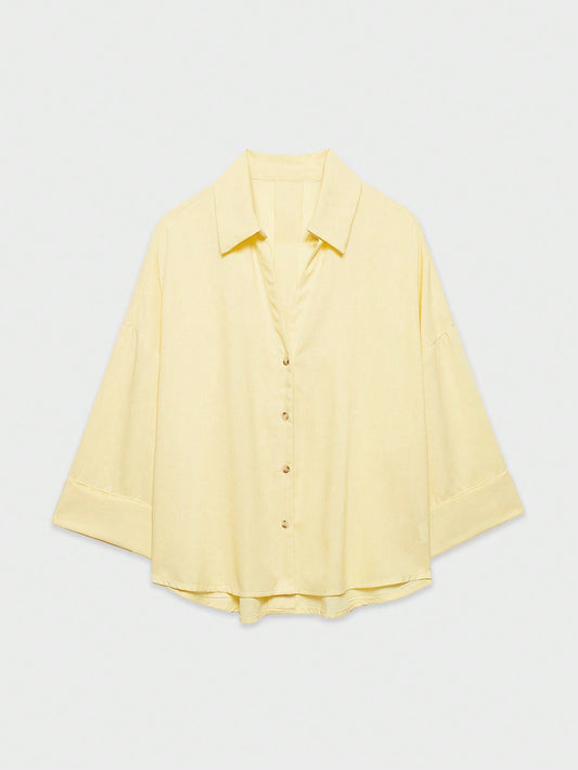YROOE Fashion Casual Versatile Women's Blouse, Minimalist/Business Casual/Daily Commute/Elegant, Lightweight Loose Collar Long Sleeve Shirt- Light Yellow Summer, Work To Weekend