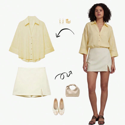 YROOE Fashion Casual Versatile Women's Blouse, Minimalist/Business Casual/Daily Commute/Elegant, Lightweight Loose Collar Long Sleeve Shirt- Light Yellow Summer, Work To Weekend