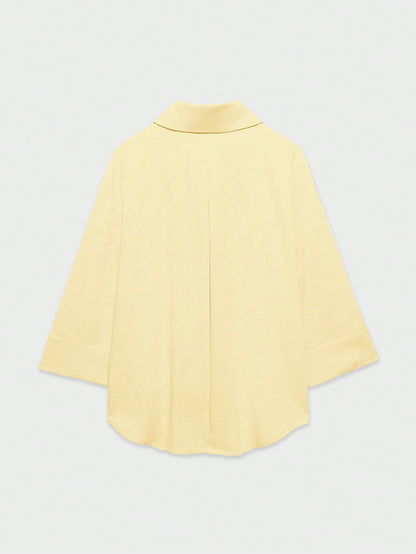 YROOE Fashion Casual Versatile Women's Blouse, Minimalist/Business Casual/Daily Commute/Elegant, Lightweight Loose Collar Long Sleeve Shirt- Light Yellow Summer, Work To Weekend