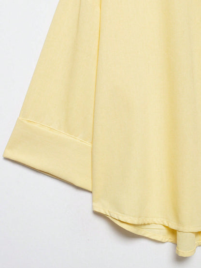 YROOE Fashion Casual Versatile Women's Blouse, Minimalist/Business Casual/Daily Commute/Elegant, Lightweight Loose Collar Long Sleeve Shirt- Light Yellow Summer, Work To Weekend