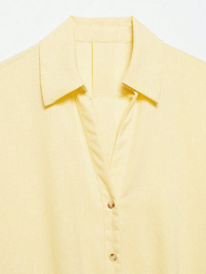 YROOE Fashion Casual Versatile Women's Blouse, Minimalist/Business Casual/Daily Commute/Elegant, Lightweight Loose Collar Long Sleeve Shirt- Light Yellow Summer, Work To Weekend