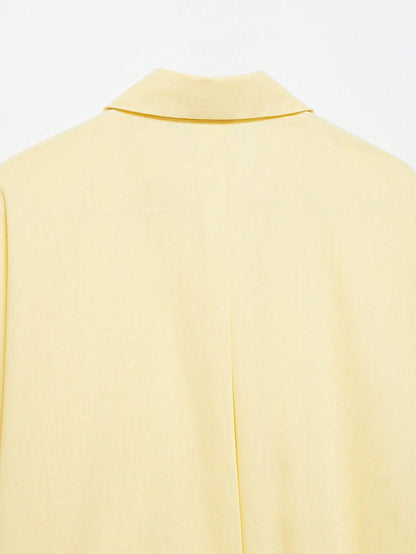 YROOE Fashion Casual Versatile Women's Blouse, Minimalist/Business Casual/Daily Commute/Elegant, Lightweight Loose Collar Long Sleeve Shirt- Light Yellow Summer, Work To Weekend