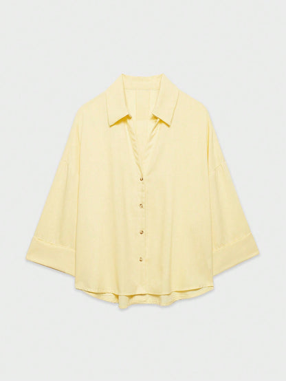 YROOE Fashion Casual Versatile Women's Blouse, Minimalist/Business Casual/Daily Commute/Elegant, Lightweight Loose Collar Long Sleeve Shirt- Light Yellow Summer, Work To Weekend