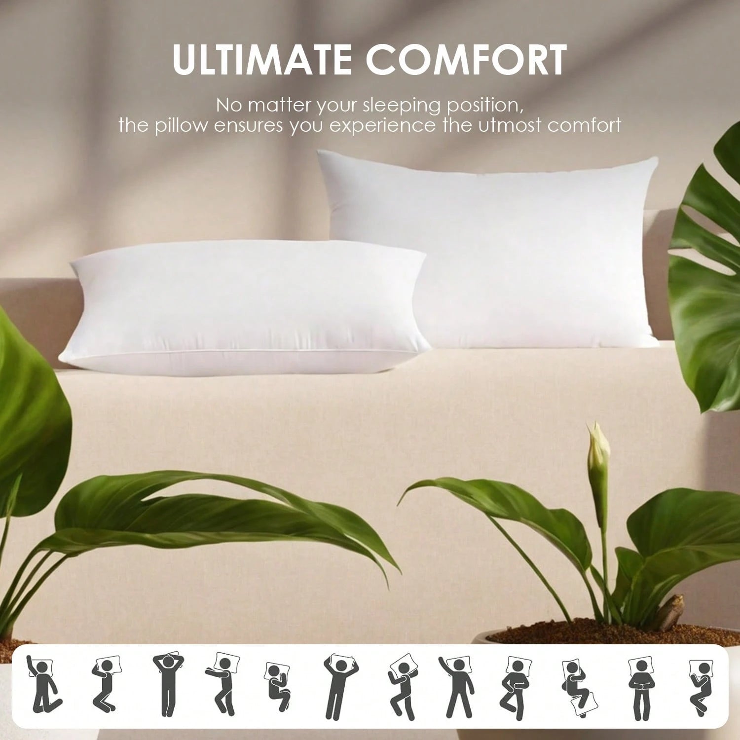 YUNDO Label White Pillow Core, Sofa Cushion, Bed Cushion, Patio Cushion, 18*18 Inches, High Filling Capacity, Machine Washable, Dryable, Reusable, Ultra-Fine Fabric, Brushed Fabric, Soft And Clean, E