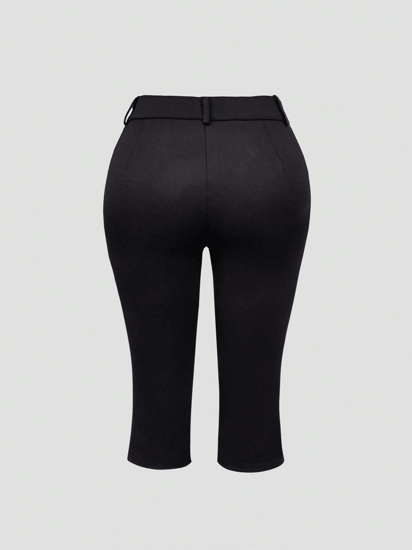 Yuwenier Elegant Slim High Waist Solid Color Split Hem Elastic 7/8 Pants, Button & Zipper Design Black, Office Siren