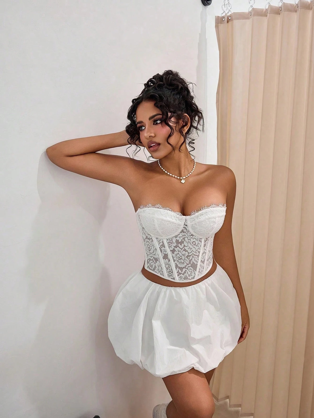 Yuwenier Elegant Solid Color Corset Top With Boning And Lace-Up Back, Body-Shaping Tight Tube Top For Valentine's Day, Date, Women's Clothing Brown