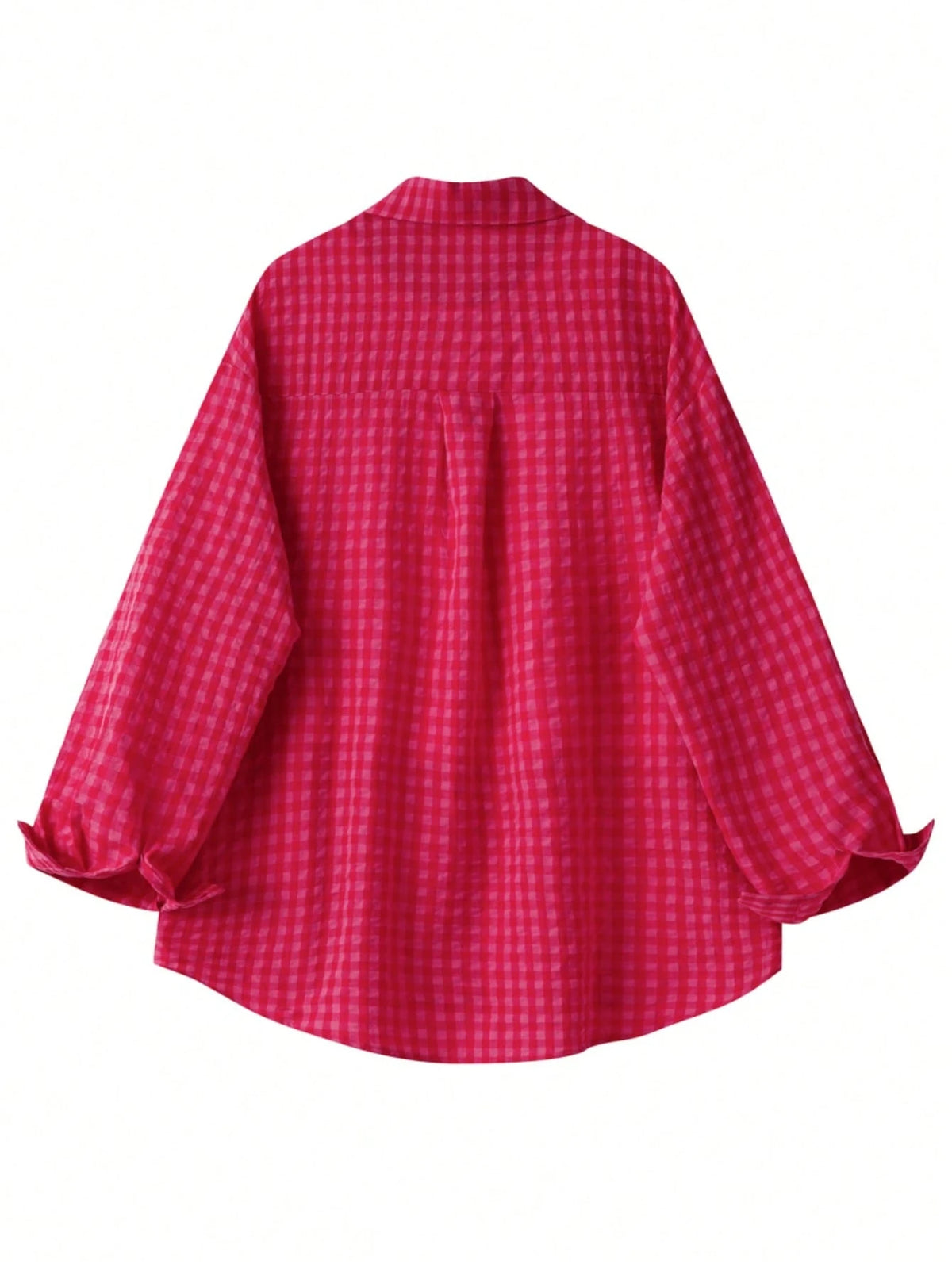 YUXIN Women's Loose Plaid Shirt, Turn-Down Collar Button Front, Single Side Pocket, Multiple Colors Available Red