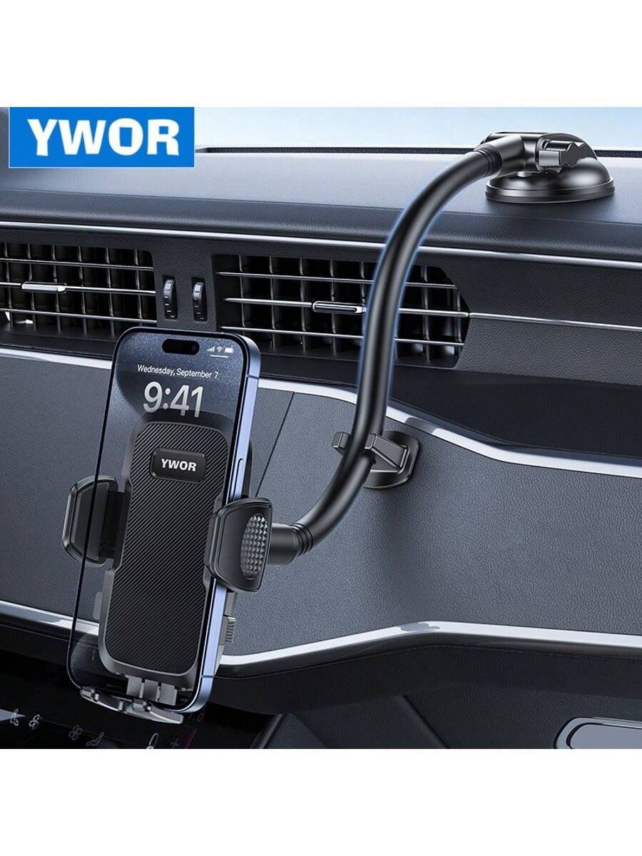 YWOR Car Cell Phone Holder For Car Dashboard Windshield Phone Mount For Car Long Arm Car Phone Holder Mount Strong Suction Cup Anti-Shake Stabilizer Compatible For IPhone,, All Smartphones