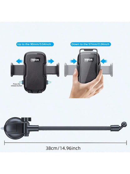 YWOR Car Cell Phone Holder For Car Dashboard Windshield Phone Mount For Car Long Arm Car Phone Holder Mount Strong Suction Cup Anti-Shake Stabilizer Compatible For IPhone,, All Smartphones