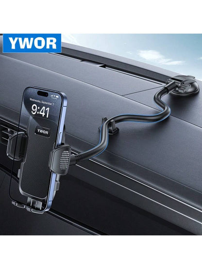 YWOR Car Cell Phone Holder For Car Dashboard Windshield Phone Mount For Car Long Arm Car Phone Holder Mount Strong Suction Cup Anti-Shake Stabilizer Compatible For IPhone,, All Smartphones