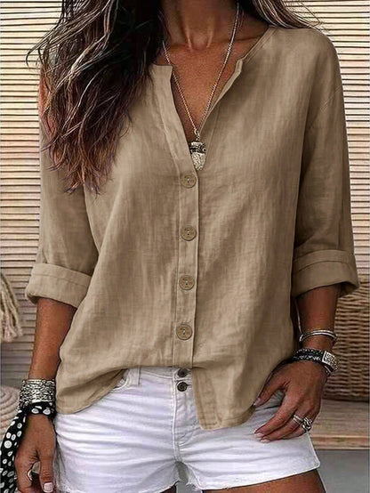 Zayélia Lady's Smooth-Woven Elegant And Simple Casual Summer Blouse, Work Shirt