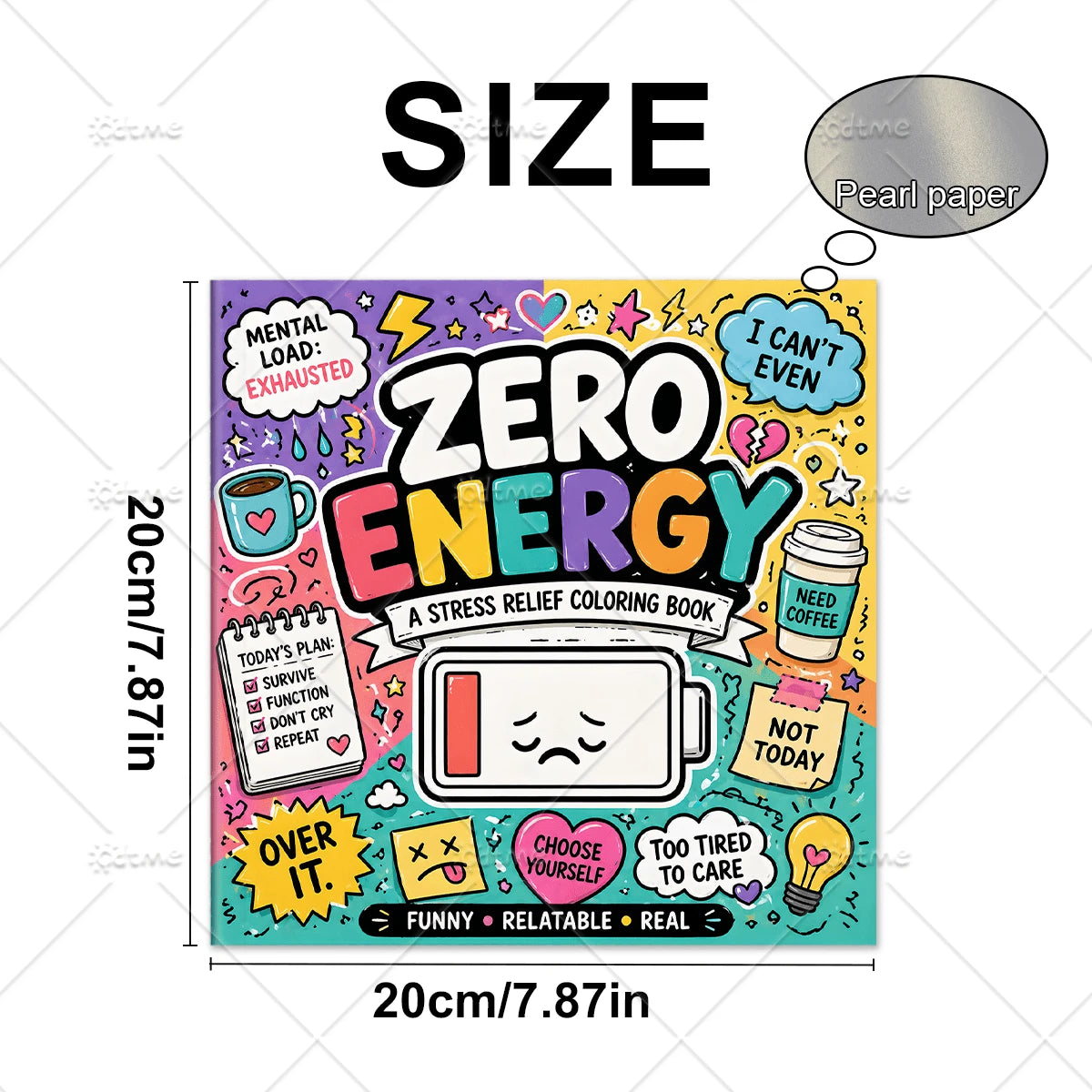Zero Energy Adult Coloring Book For Adults, Funny Relatable Sarcastic Quote Coloring Pages For Stress Relief Mindfulness Activity Book, Humorous Mood Mental Load Art Therapy Drawing Book, Relaxing Gif