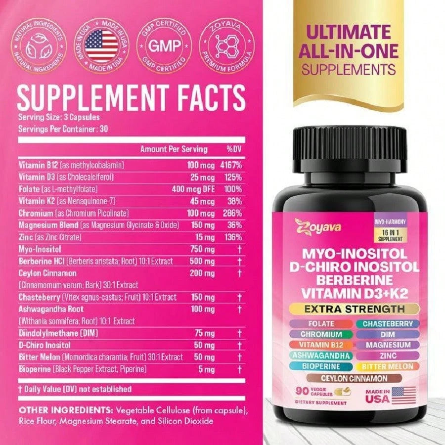 Zoyava Soothe-Smooth Bundle,Soothe & Smooth Bundle Multivitamin Combo, Cortisol Support Myo-Inositol Multivitamin Combo With Magnesium Glycinate, Ashwagandha, L-Theanine & Herbal Blend- D Vitamins Su