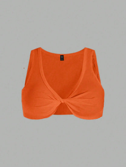 Zyxie Women's Solid Color Ribbed Twist Design Sexy Tank Top For Summer